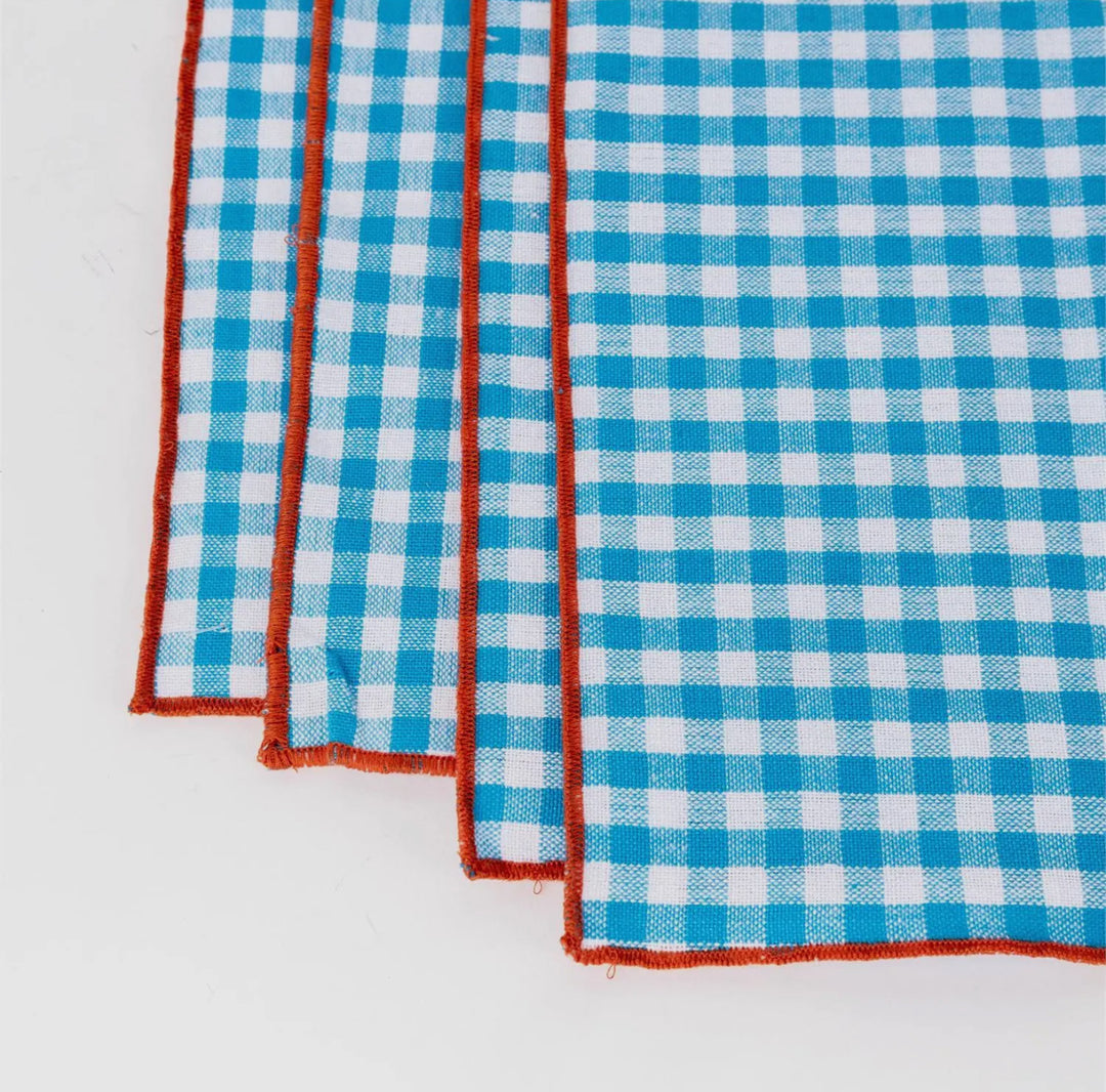 Blue Gingham Cotton Napkin – Red Stitch