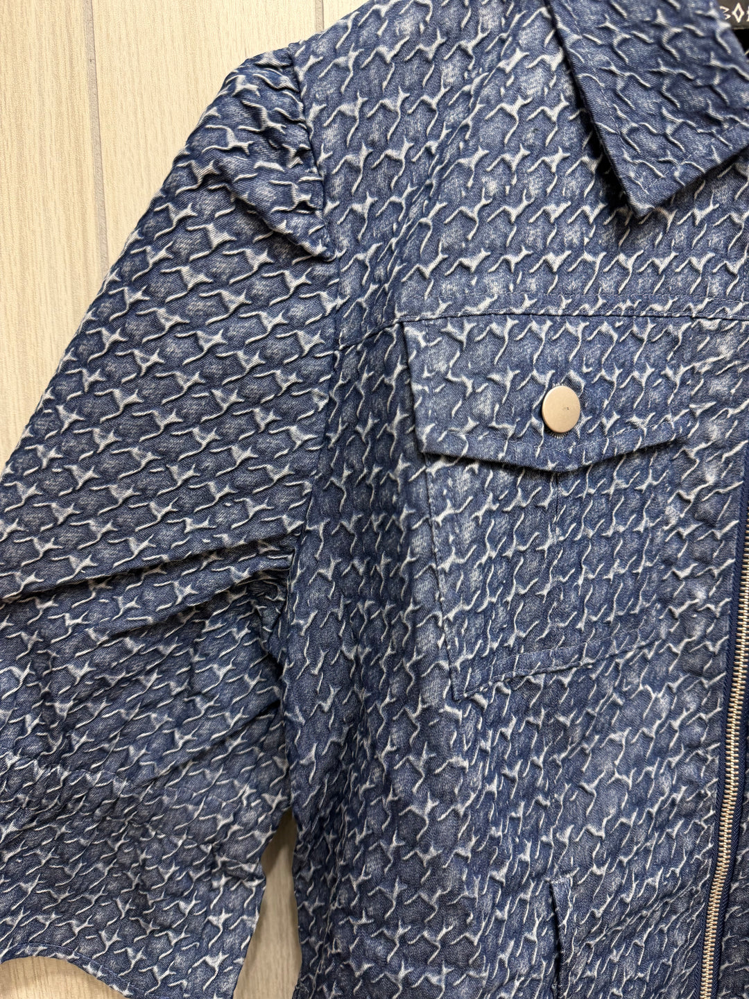 Indigo Texture Zip-Front Dress