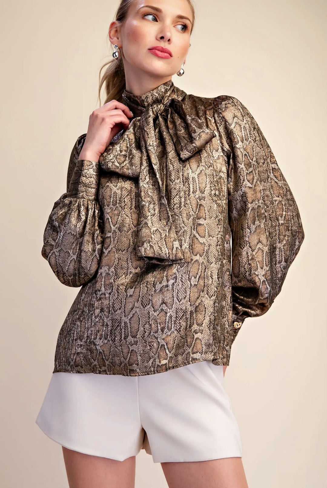 Gilded Serpent Tie-Neck Blouse