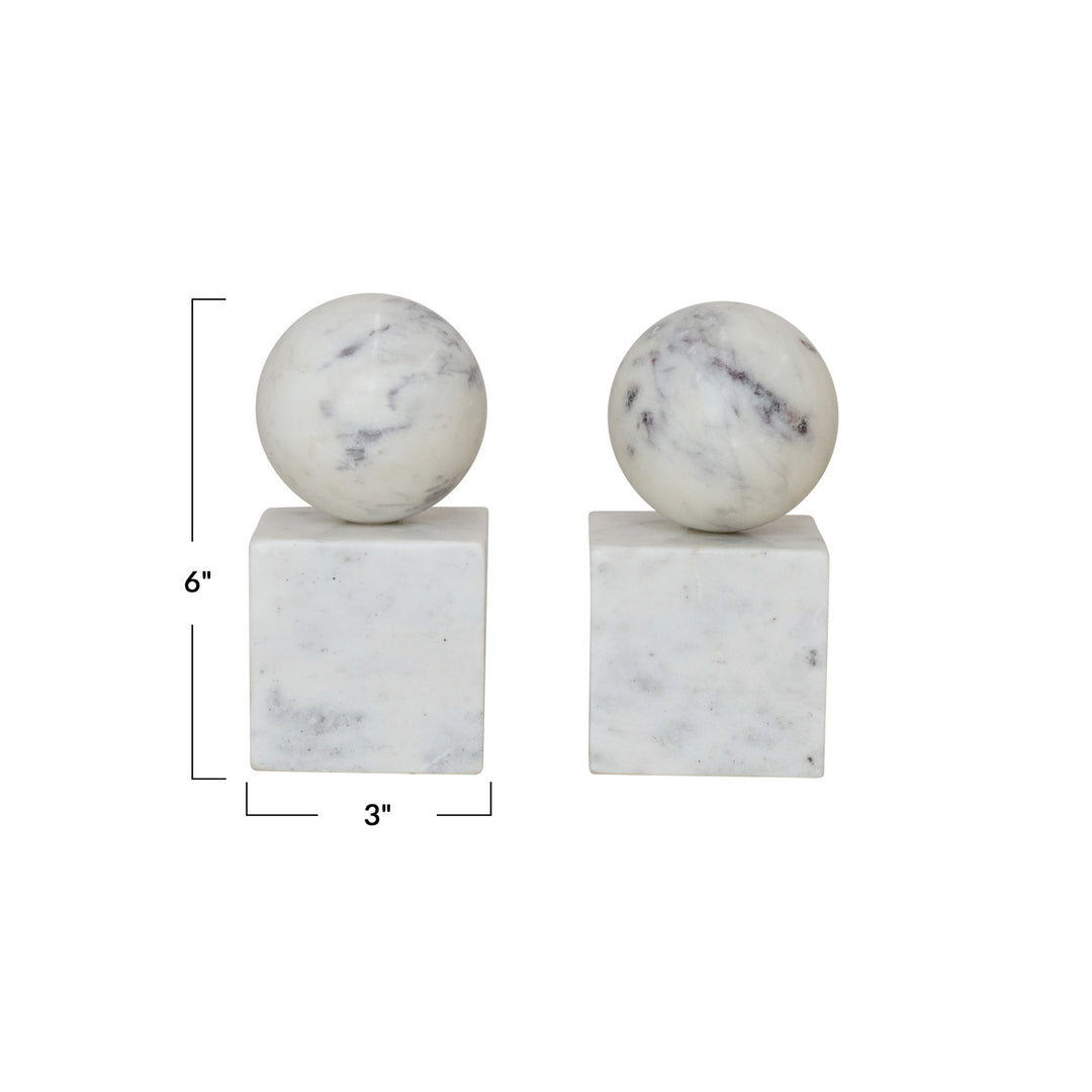 Sculpted Marble Sphere Bookends