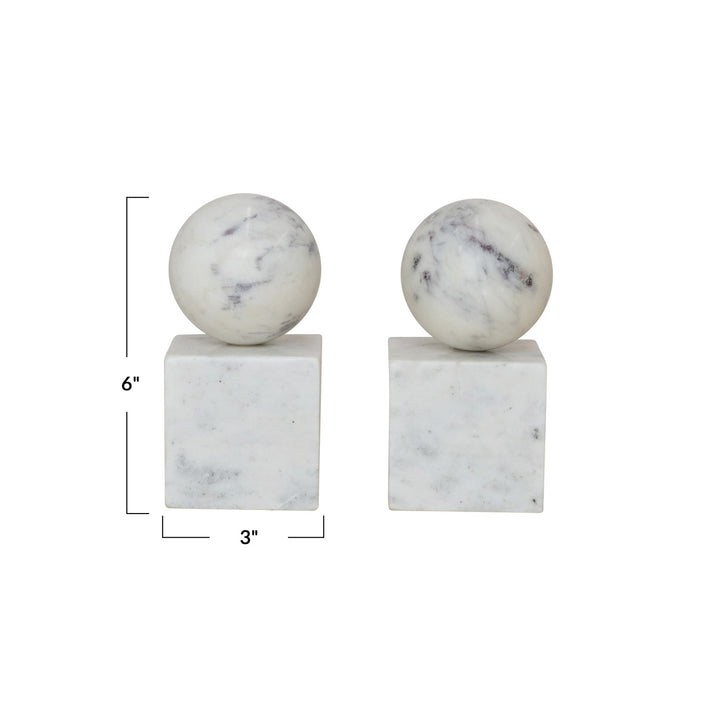 Sculpted Marble Sphere Bookends
