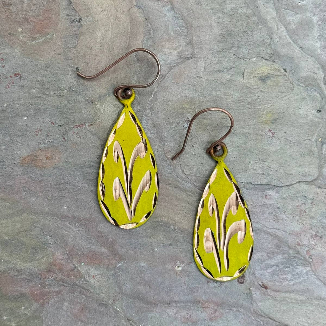 Patina Engraved Copper Earrings