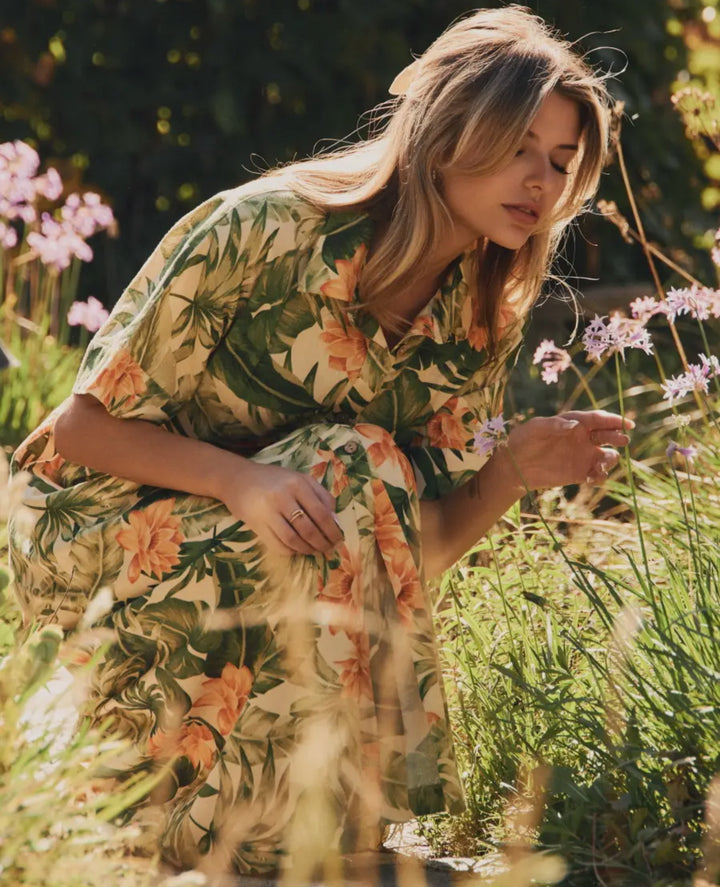Palm Grove Belted Midi Dress