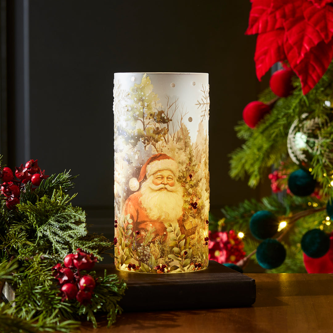 Vintage Santa Illuminated Glass Luminary
