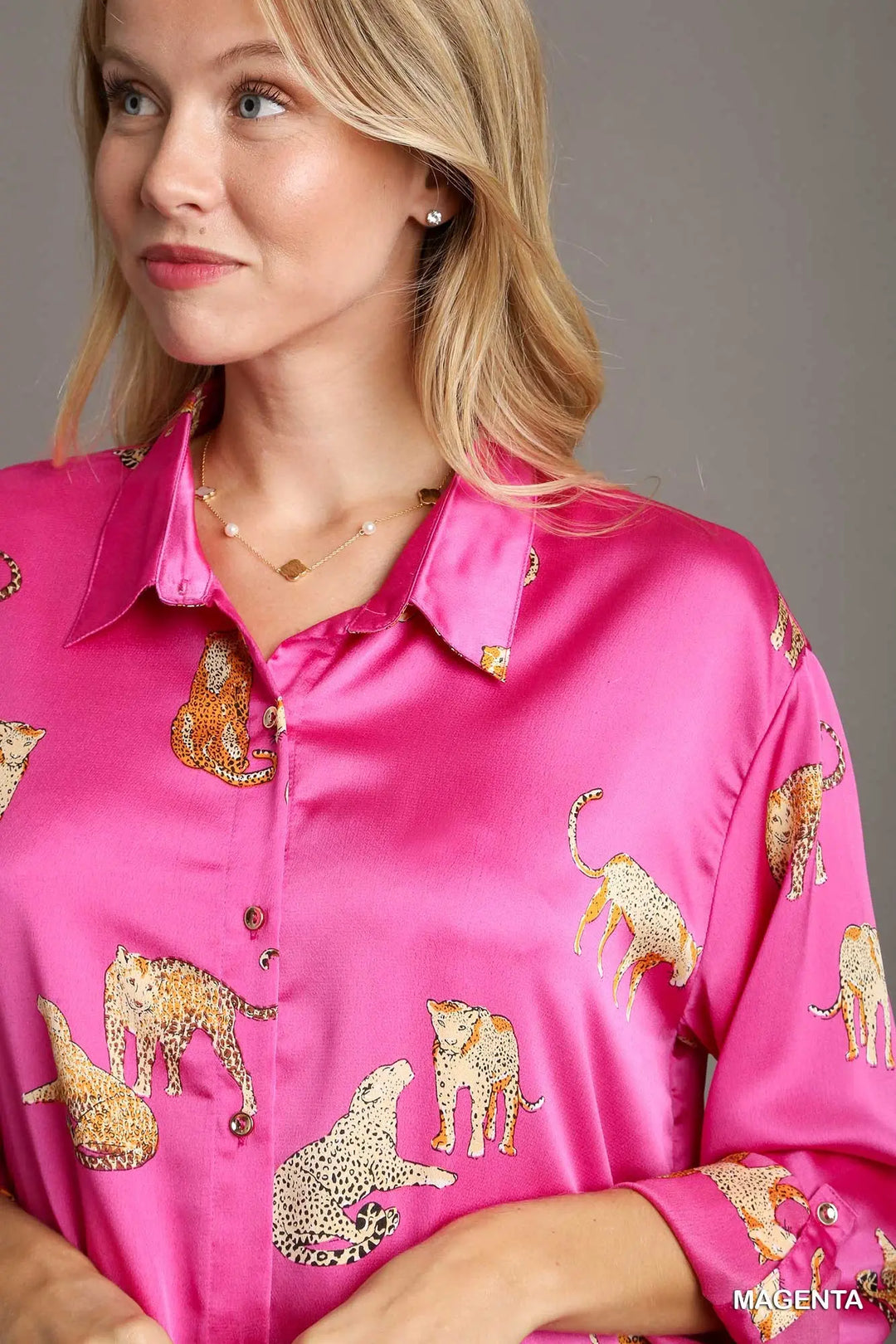 Magenta Tiger Button Up Dress