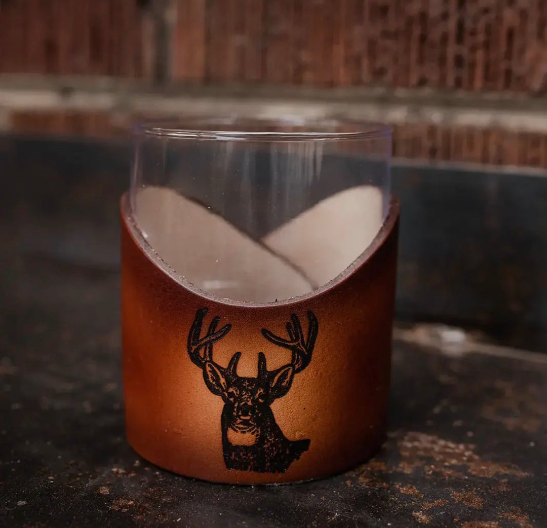 Lowball Glass with Genuine Leather Holder