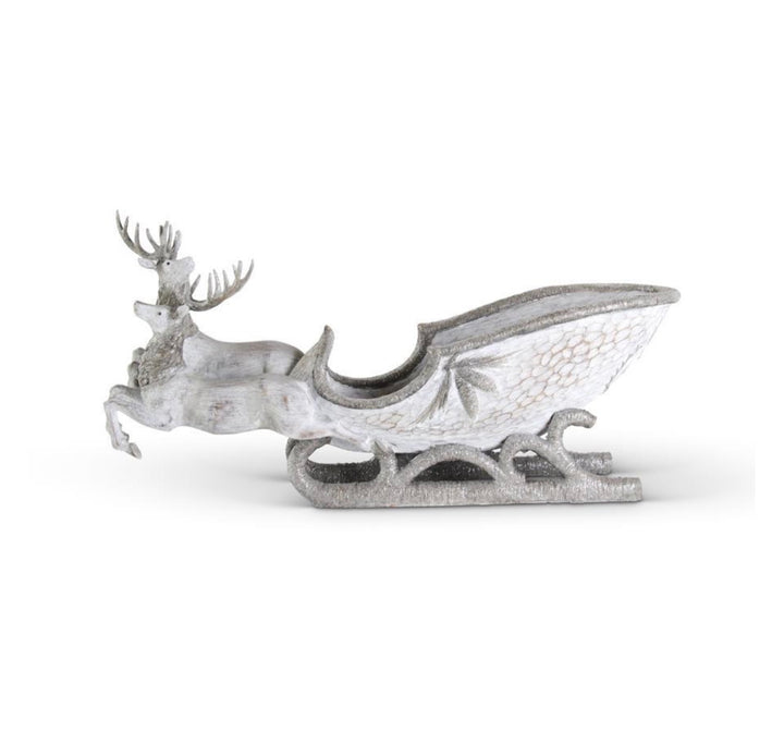 Frosted Silver Reindeer & Sleigh Centerpiece