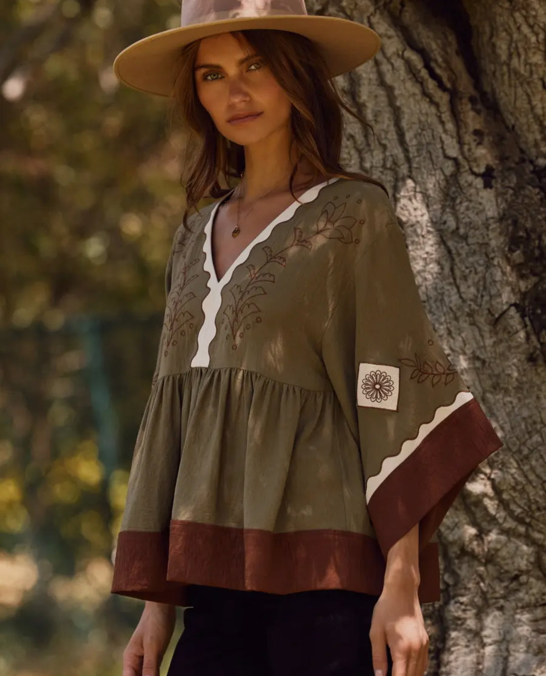 Meadow Muse Embroidered Babydoll Top