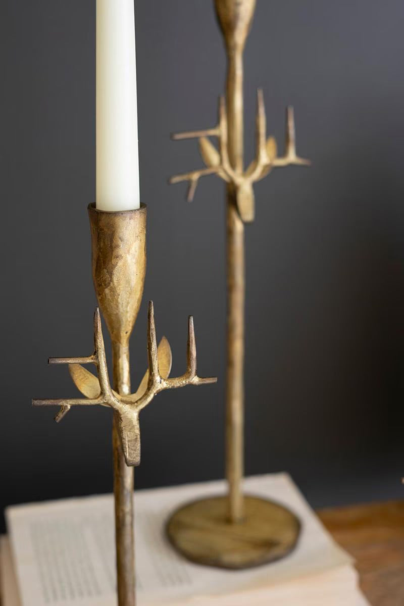 Gold Antler Forged Taper Candle Holder Set