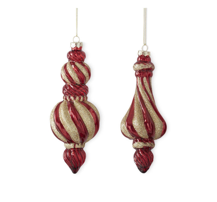 Ruby & Gold Swirl Glass Finial Ornaments