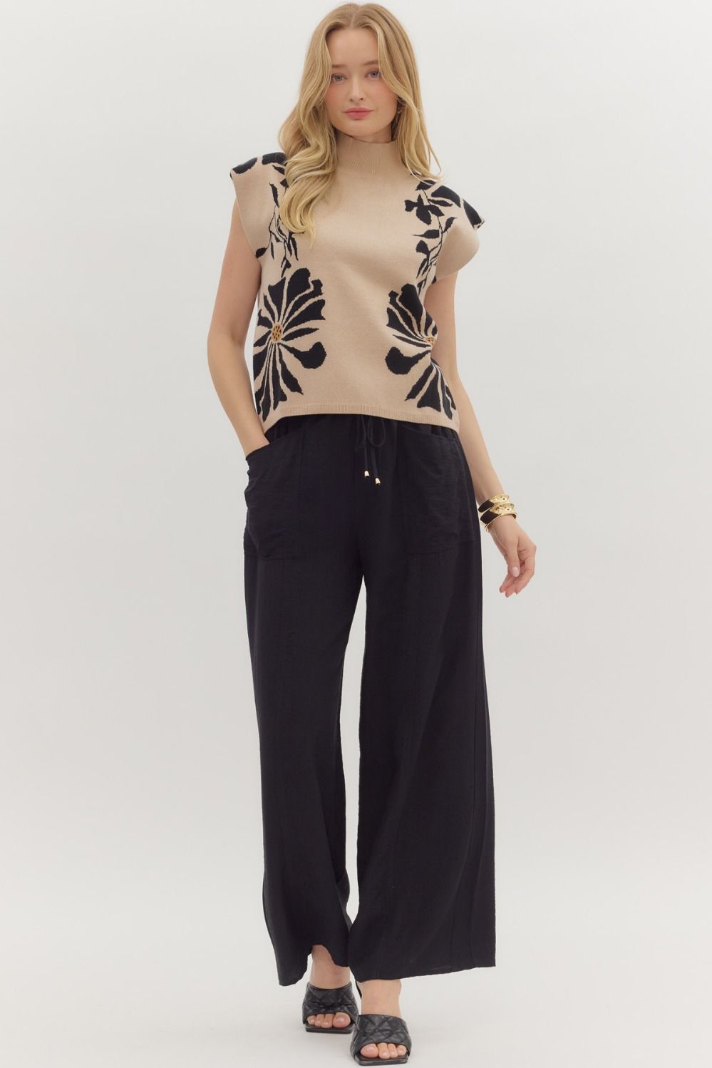 Botanical Knit Mock Neck Sweater Vest