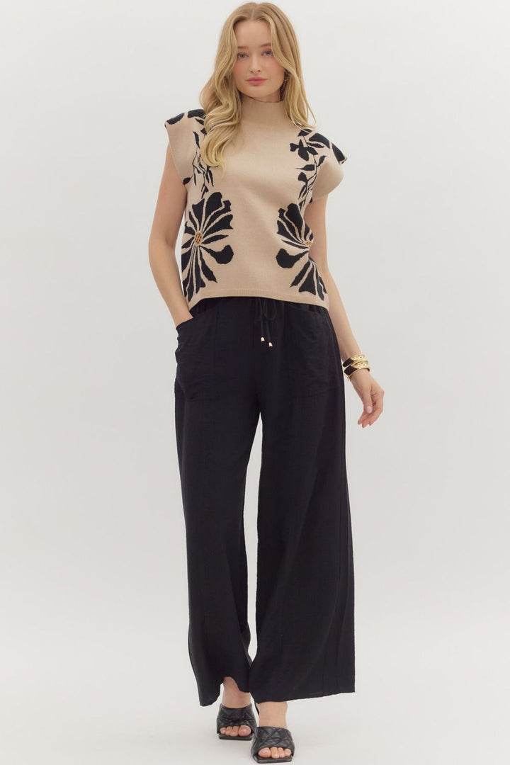 Botanical Knit Mock Neck Sweater Vest