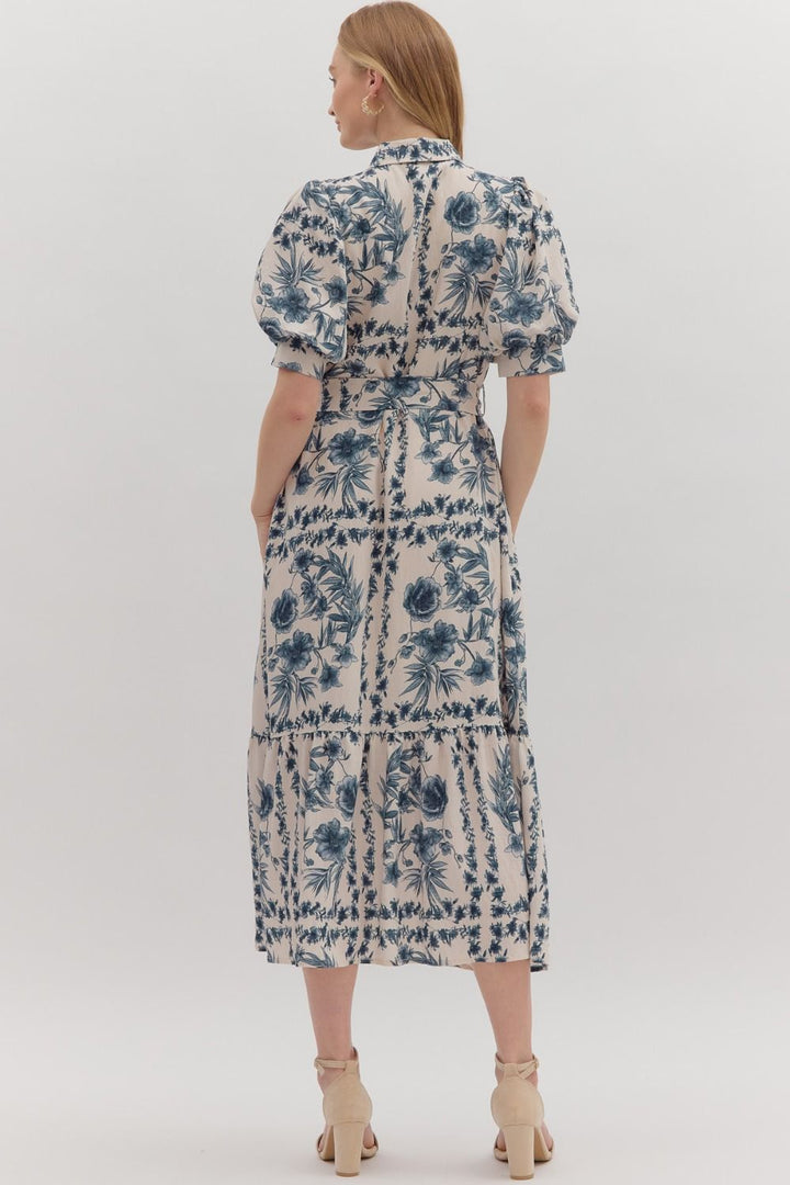 Botanical Toile Belted Midi Dress
