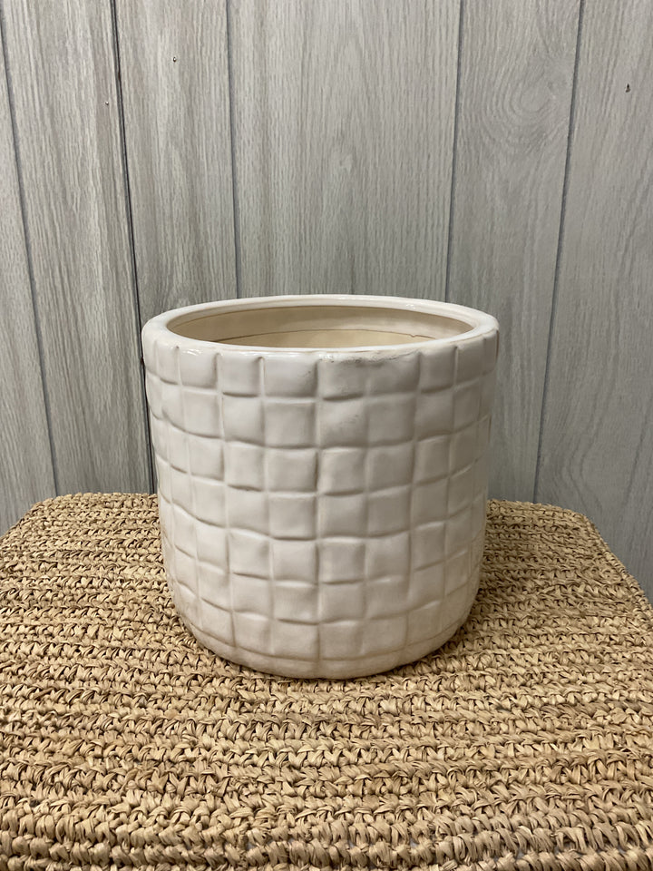 Stoneware Planter with Woven Pattern