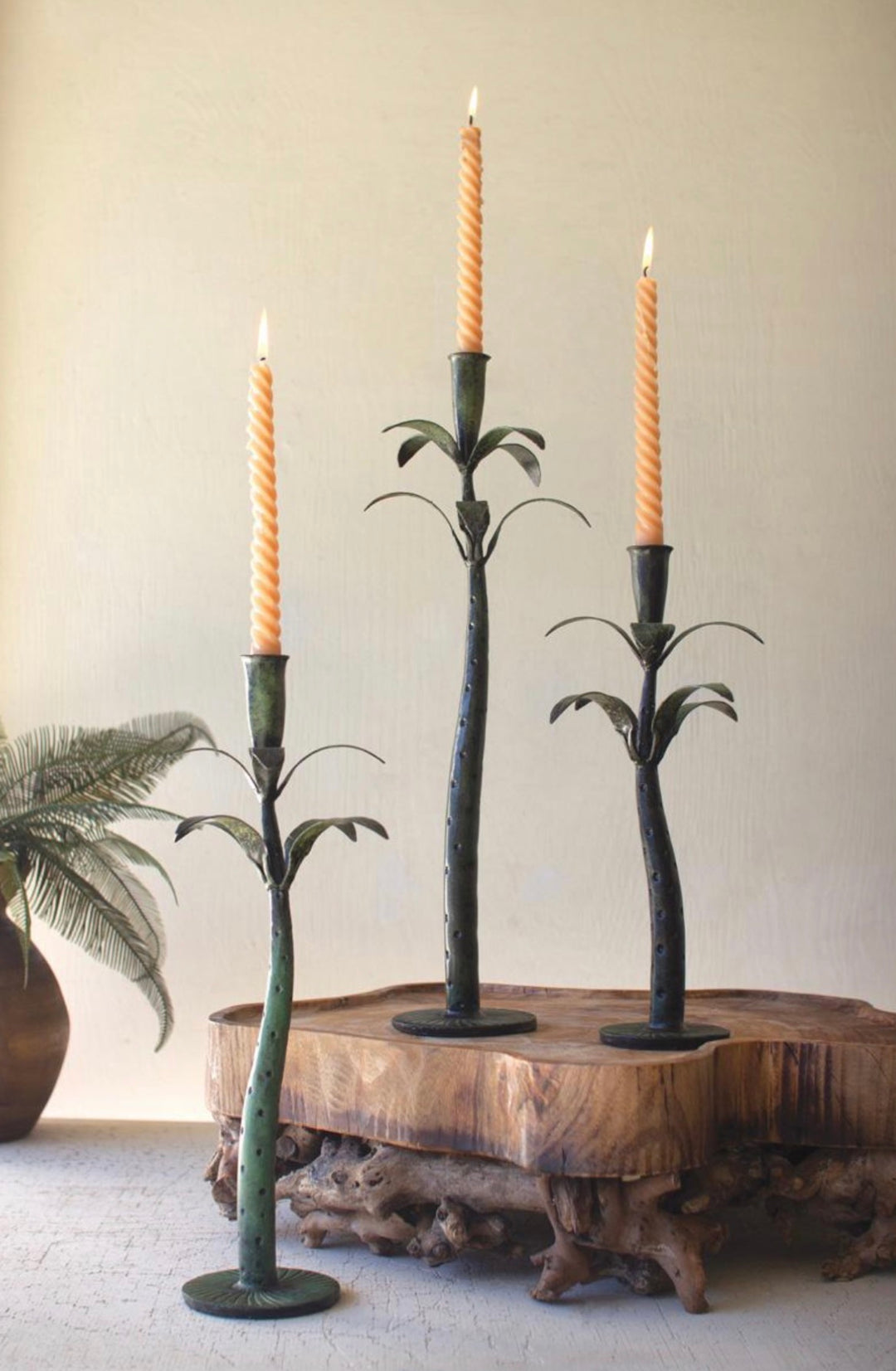 Verdant Palm Grove Candle Holder Set
