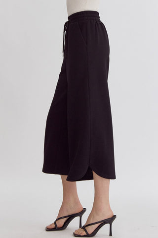 Textured Black Wide Leg Pants