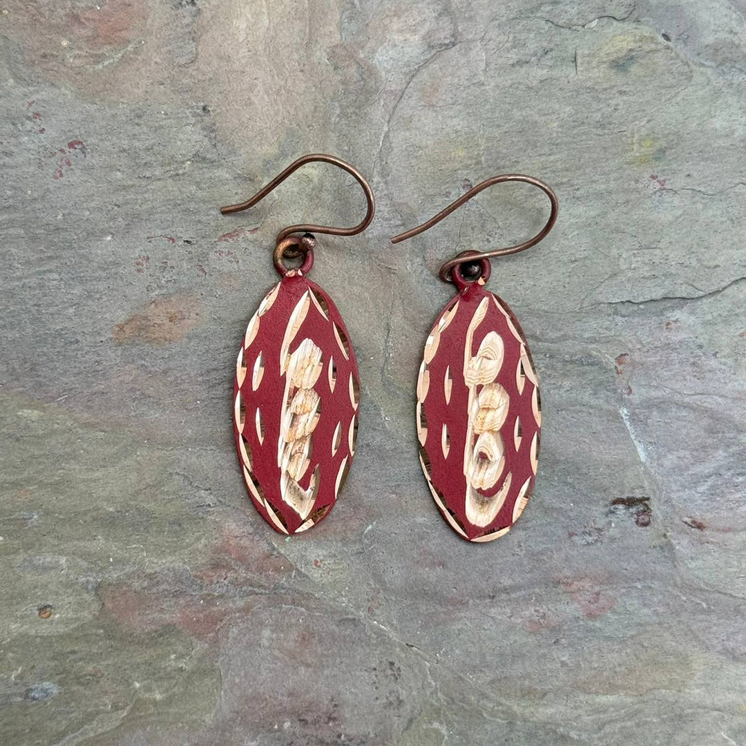 Patina Engraved Copper Earrings
