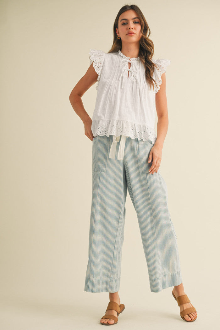 Light Blue Stripes Drawstring Pants