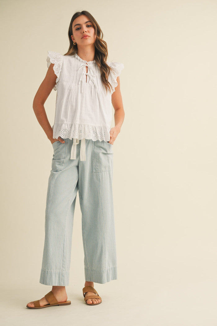 Light Blue Stripes Drawstring Pants
