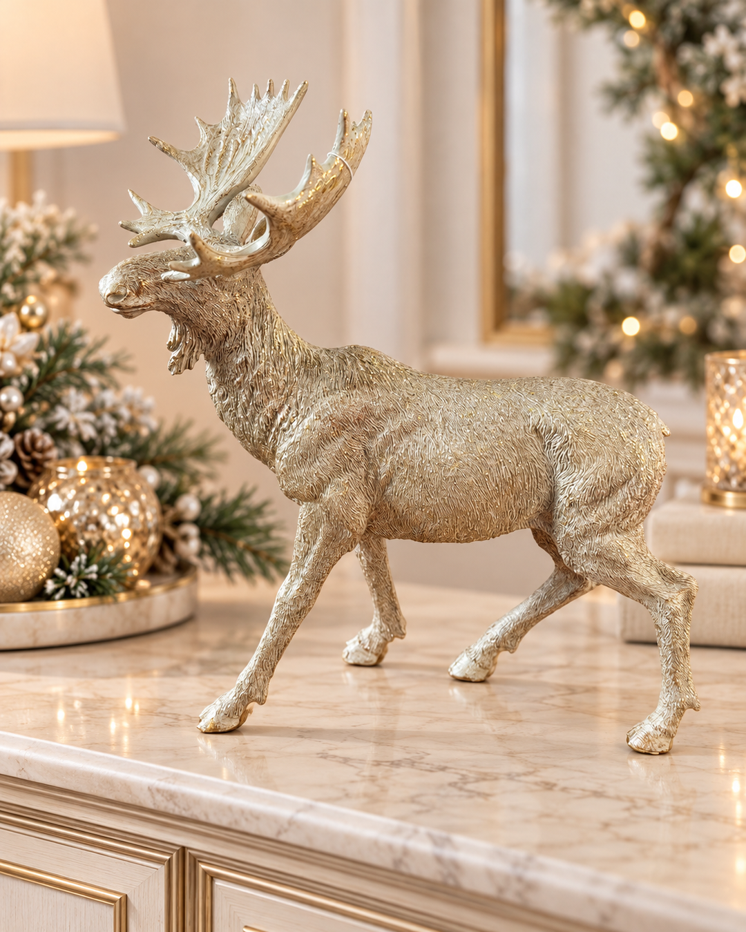 Champagne Elegance Moose Figurine
