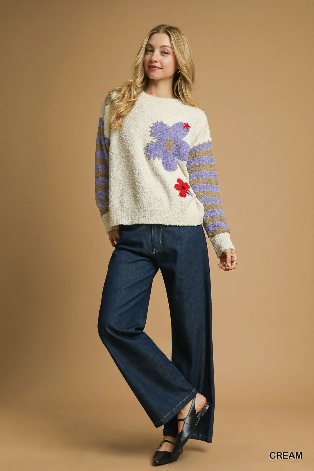 Flower Power Striped Sleeve Sweater