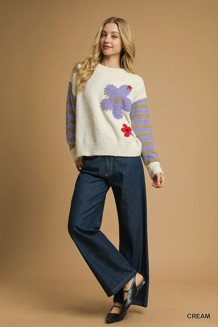 Flower Power Striped Sleeve Sweater