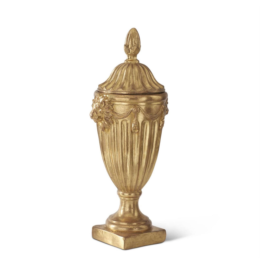 Regency Gold Lion Head Lidded Urn