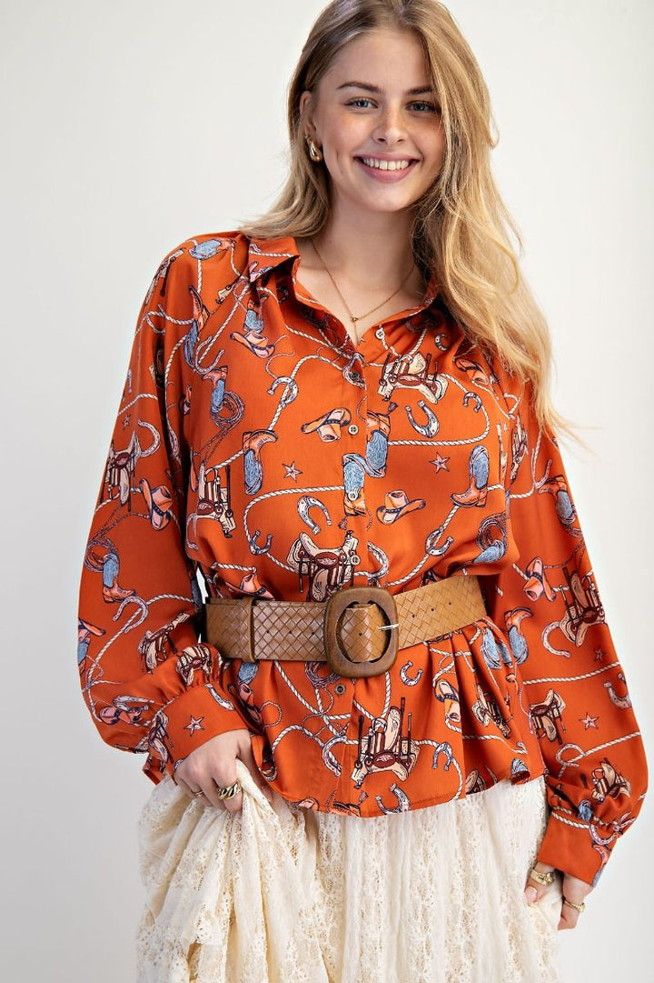 Rodeo Romance Satin Blouse - Plus