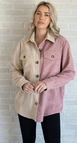 Pink & Beige Corduroy Shacket