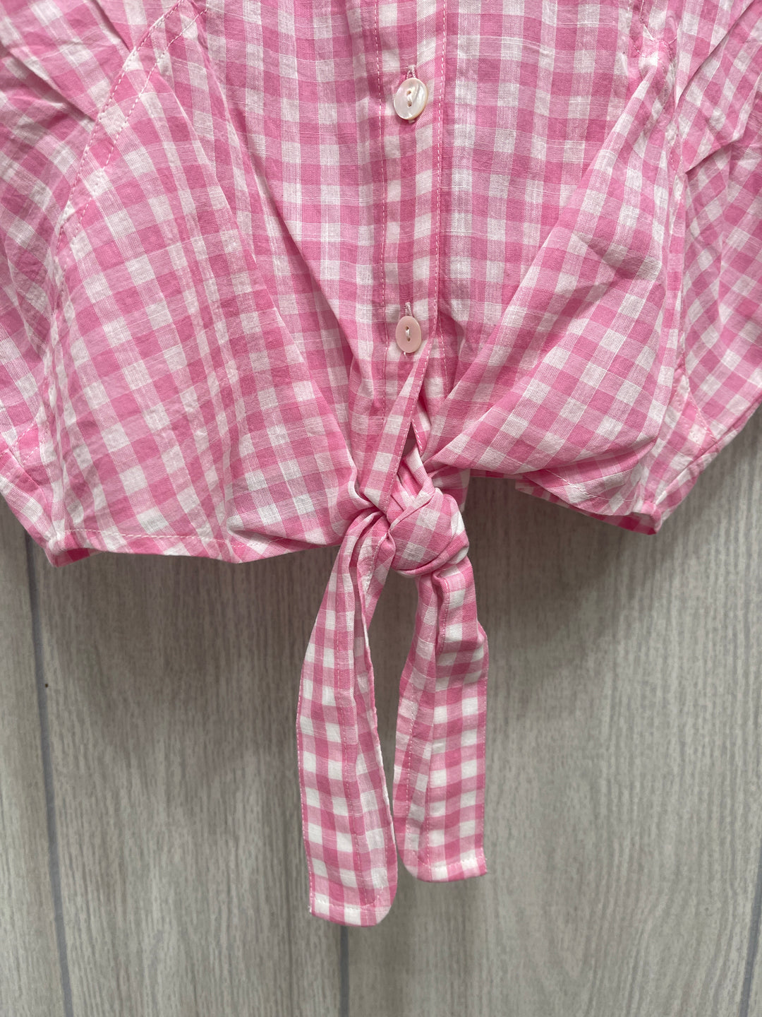 Pink Gingham Tie Top