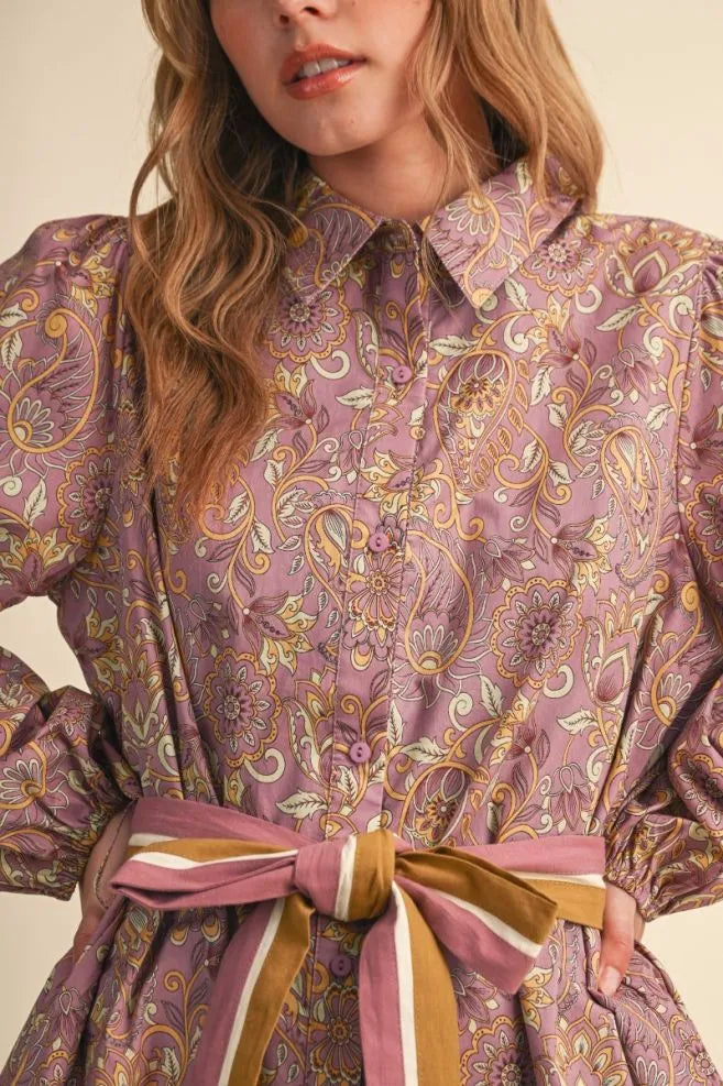 Mulberry Paisley Tie-Waist Dress
