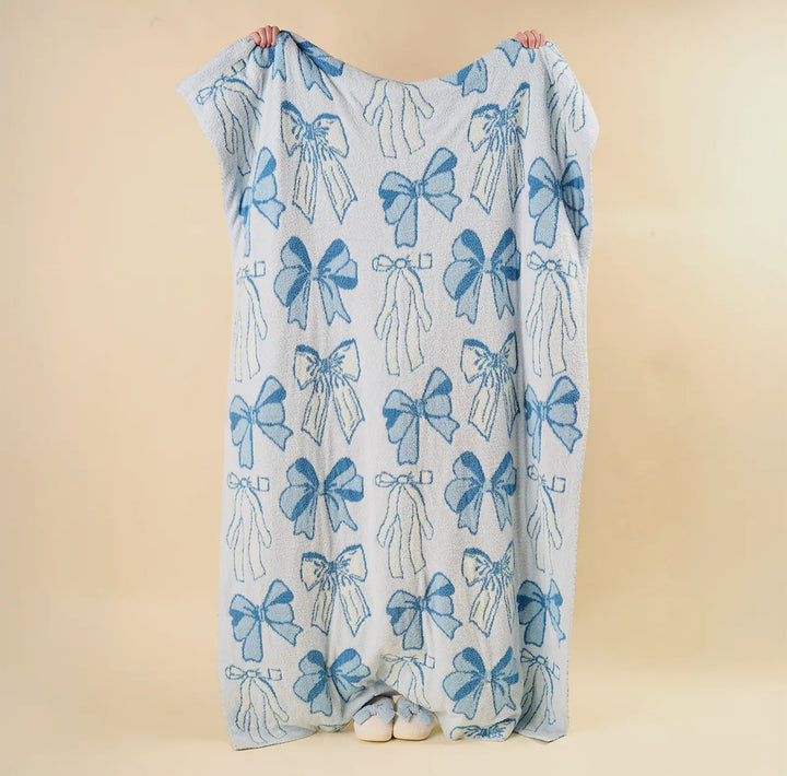 Blushing Blue Bows Cozy Blanket