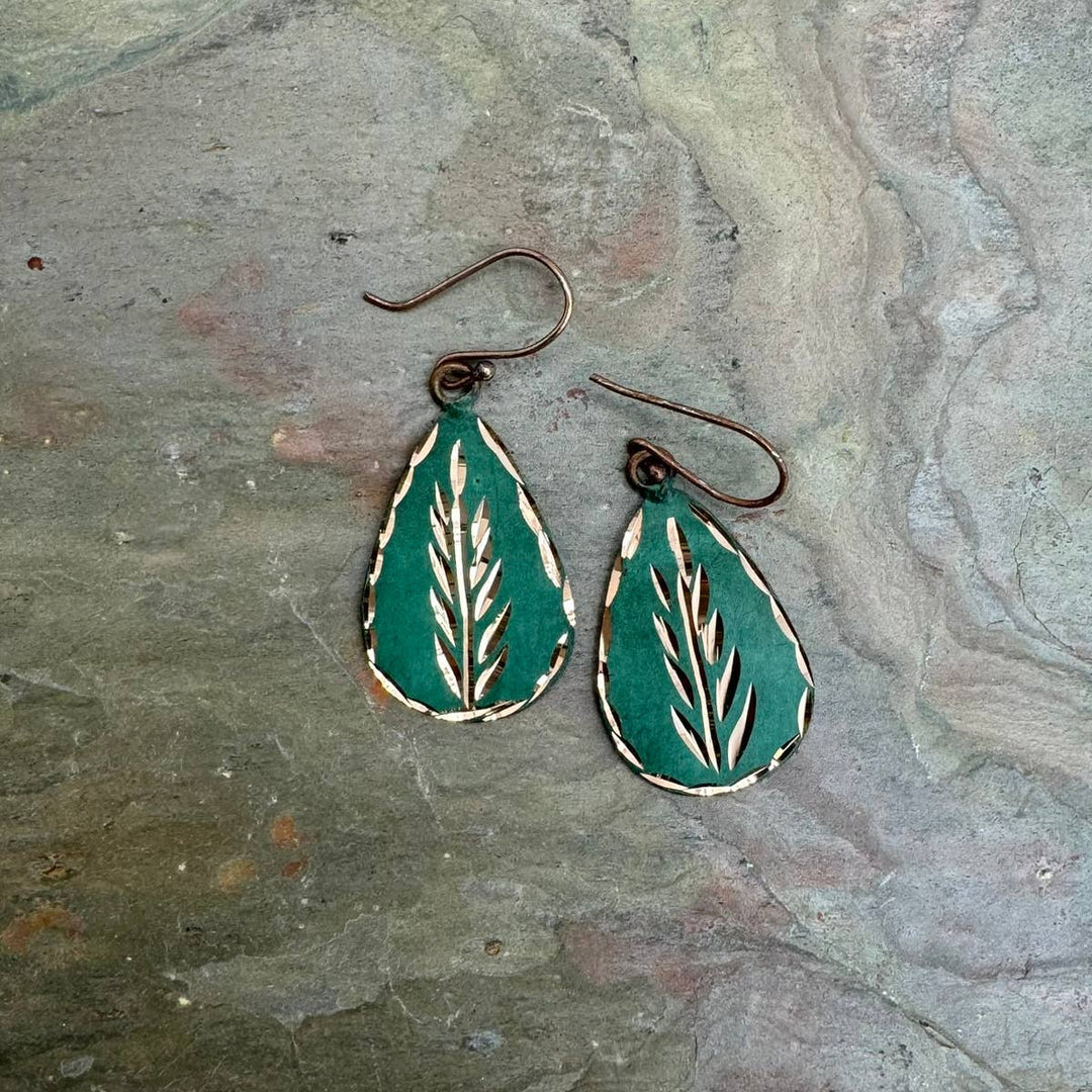 Patina Engraved Copper Earrings