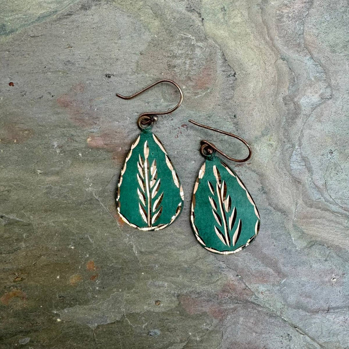 Patina Engraved Copper Earrings
