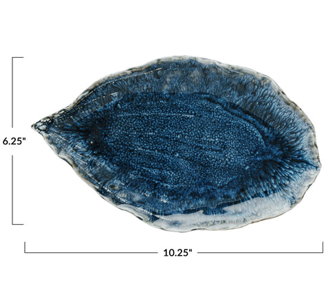 Stoneware Blue Leaf Plate