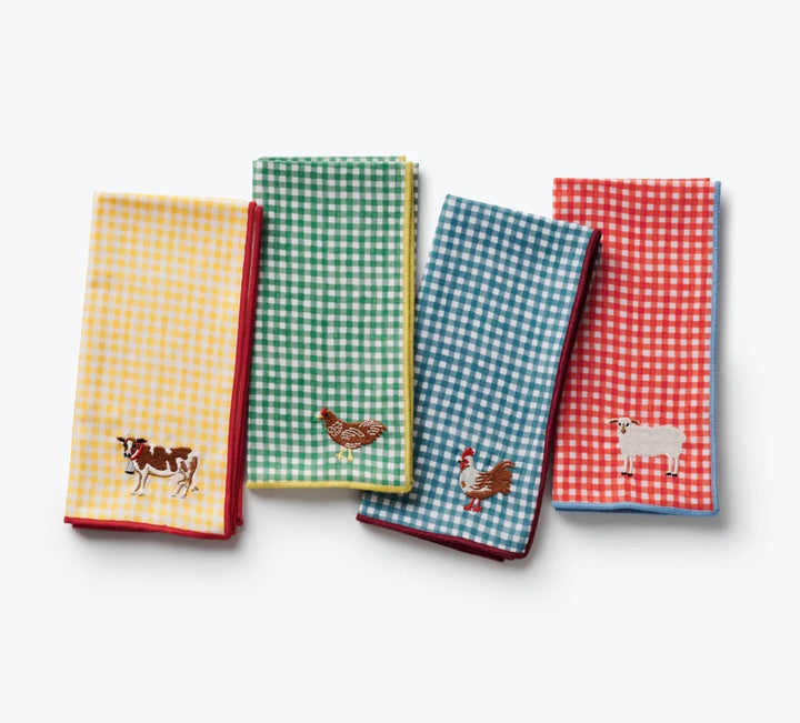 Farmhouse Gingham Embroidered Napkins