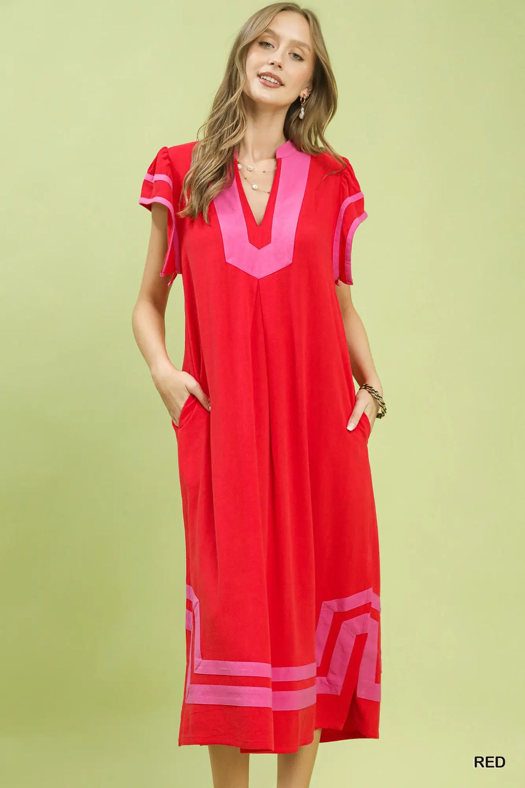 Color Pop Contrast Midi Dress