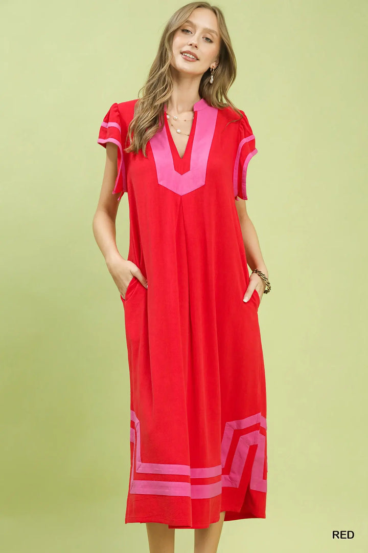 Color Pop Contrast Midi Dress