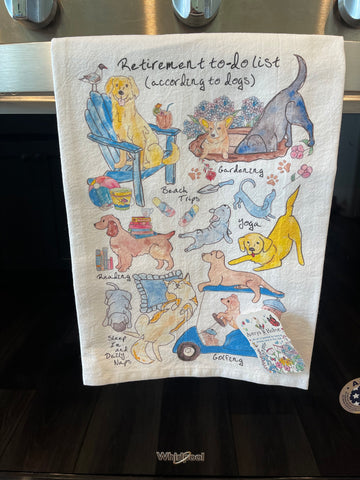 Retirement To Dos According to Dogs Tea Towel