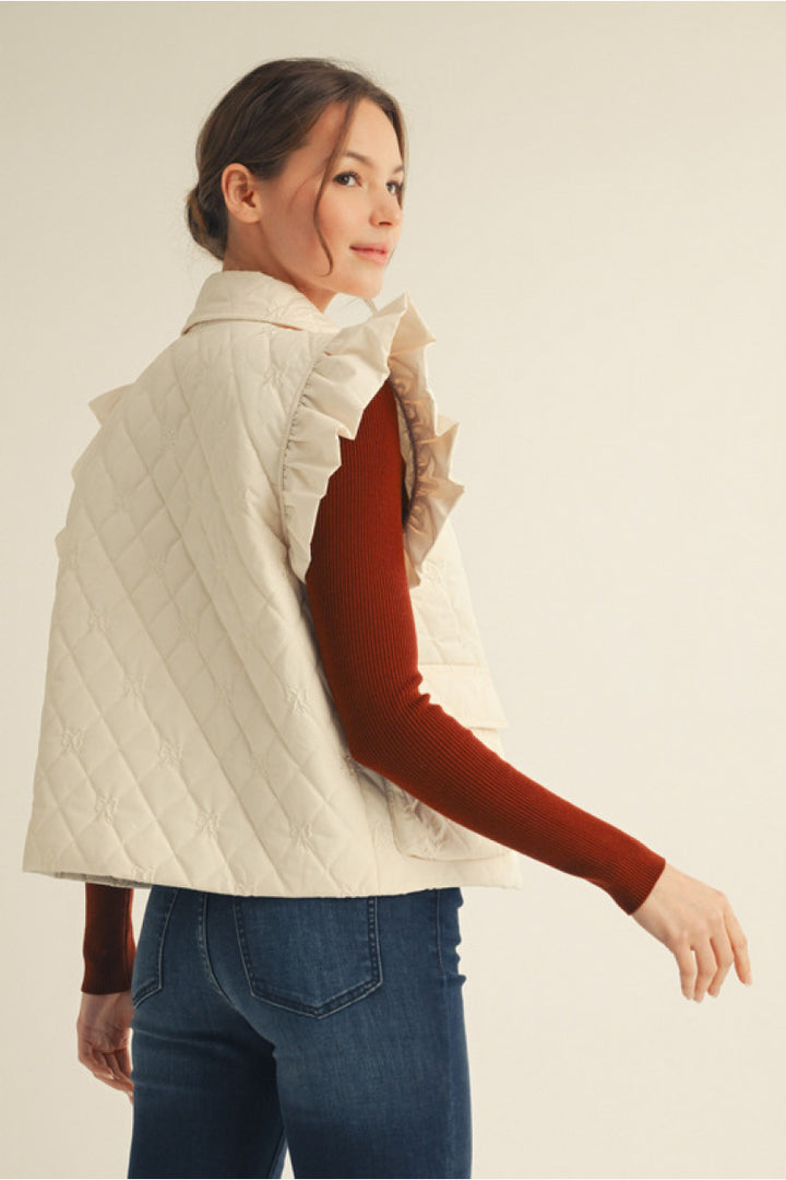 Ruffled Edge Quilted Vest – Winter Cream