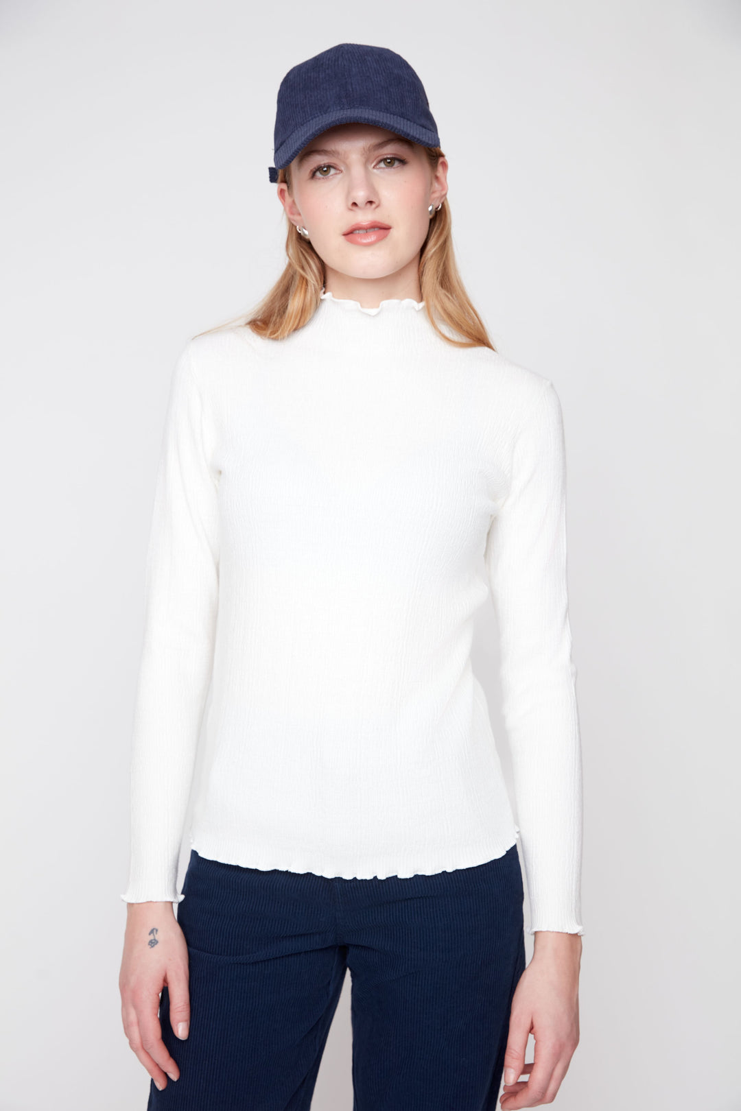 The Camille Ruffle Mock Neck Top – Ivory