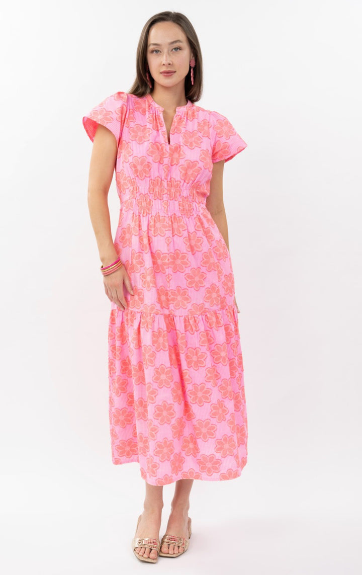 Pink Petal Smocked Midi Dress