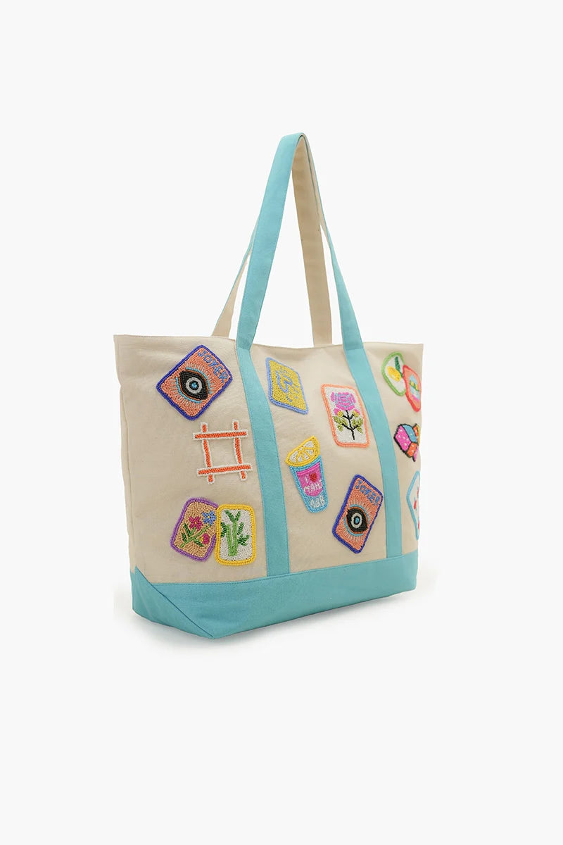 Mahjong Harbor Hand-Beaded Canvas Tote