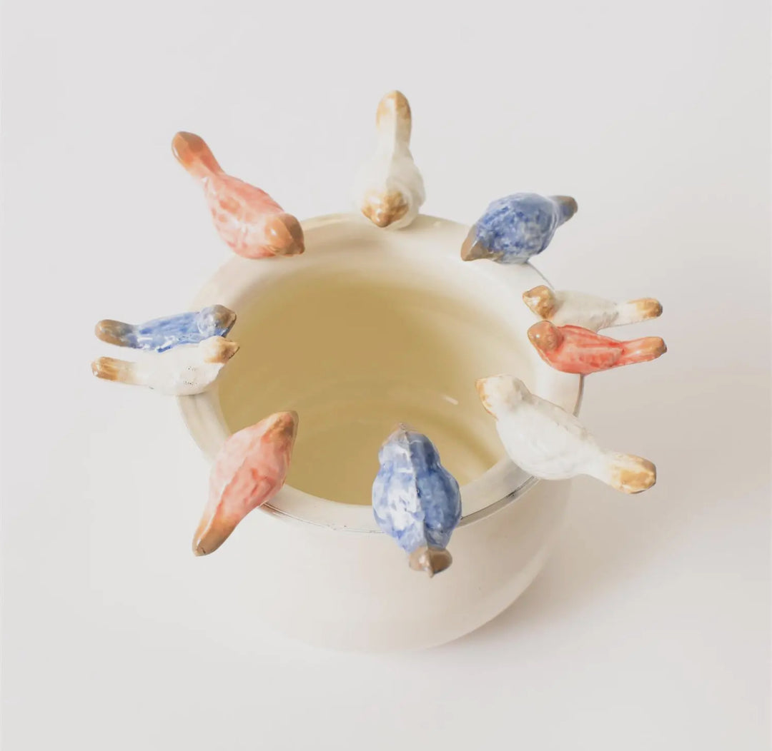 Enamel Pot with Birds on Rim