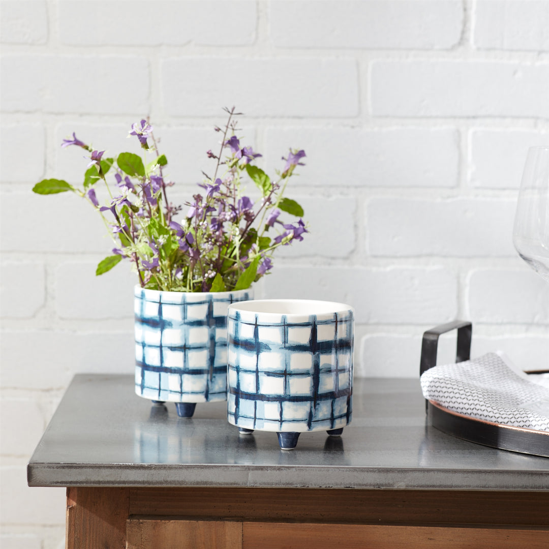 Indigo Grid Footed Planter