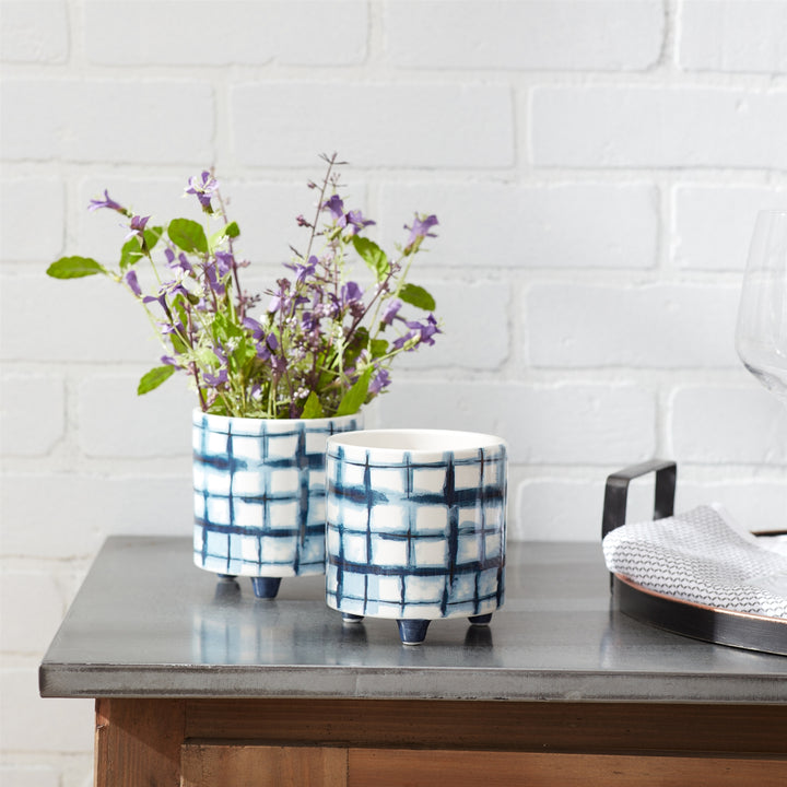 Indigo Grid Footed Planter