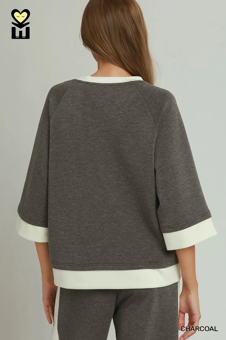 The Haven Contrast Trim Pullover – Charcoal