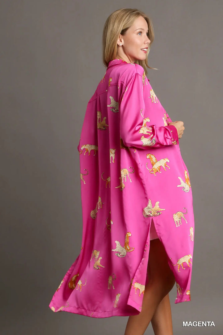 Magenta Tiger Button Up Dress