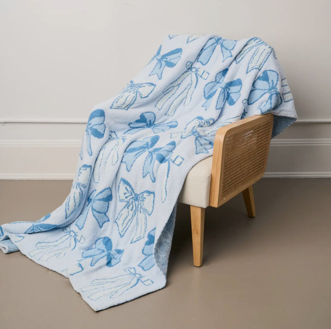 Blushing Blue Bows Cozy Blanket