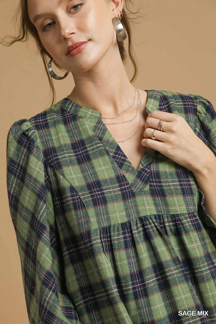 Sage Mix Plaid Dress